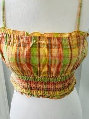 Urban Outfitters Billabong Sz S Pastel Plaid Crop “Set Me Up” Cami Crop tank NWT